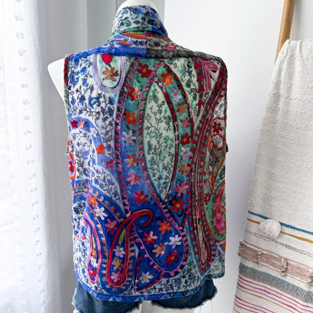 ANU Floral Embroidered 100% Wool Lightweight Boho Vest Cardigan Women’s Large - Picture 4 of 7